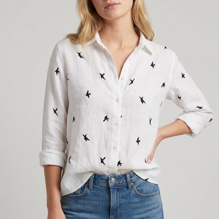Relaxed Button-Up Blouse with Soft Collar and Rolled Sleeves