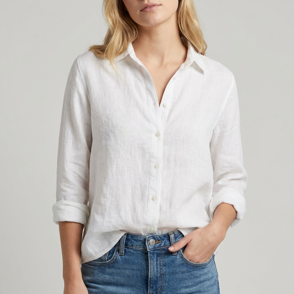 Relaxed Button-Up Blouse with Soft Collar and Rolled Sleeves