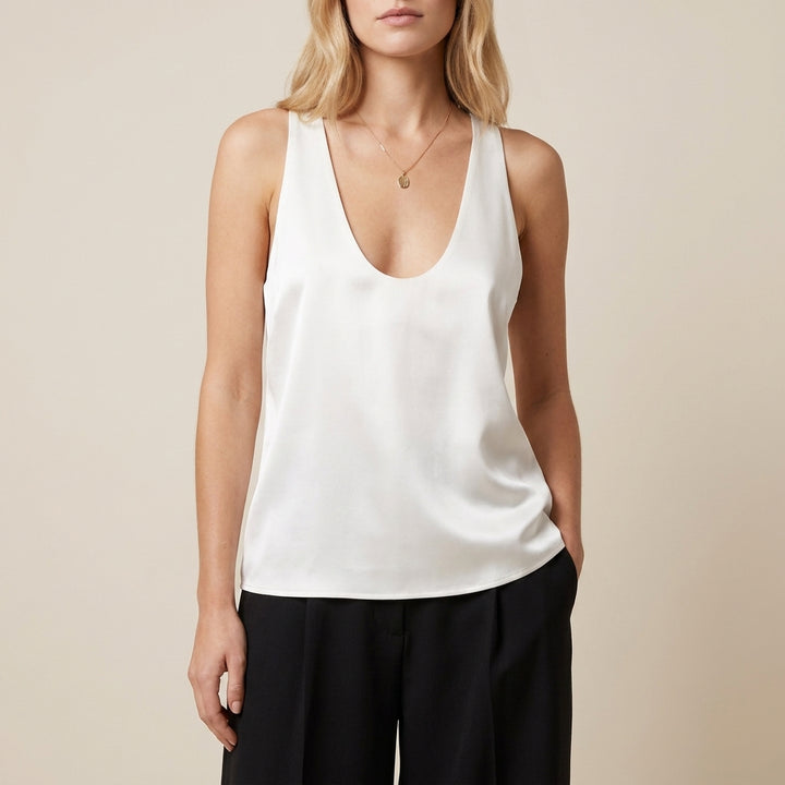 Relaxed Sleeveless Tank Top with Deep V Neckline