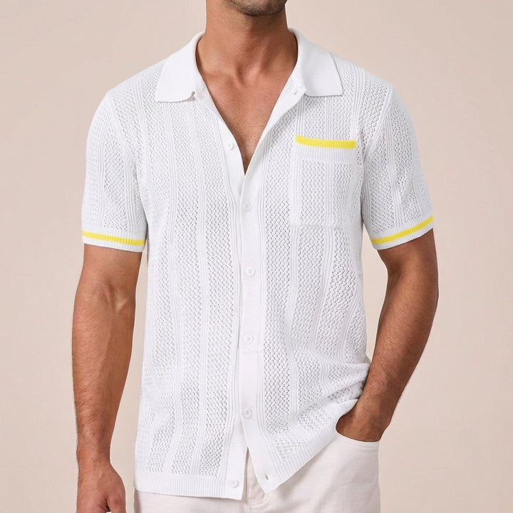 Ryker Relaxed Knit Polo with Textured Stripe and Contrasting Trim