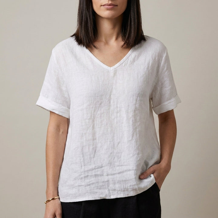 Relaxed V Neck Tunic Blouse with Effortless Draped Silhouette