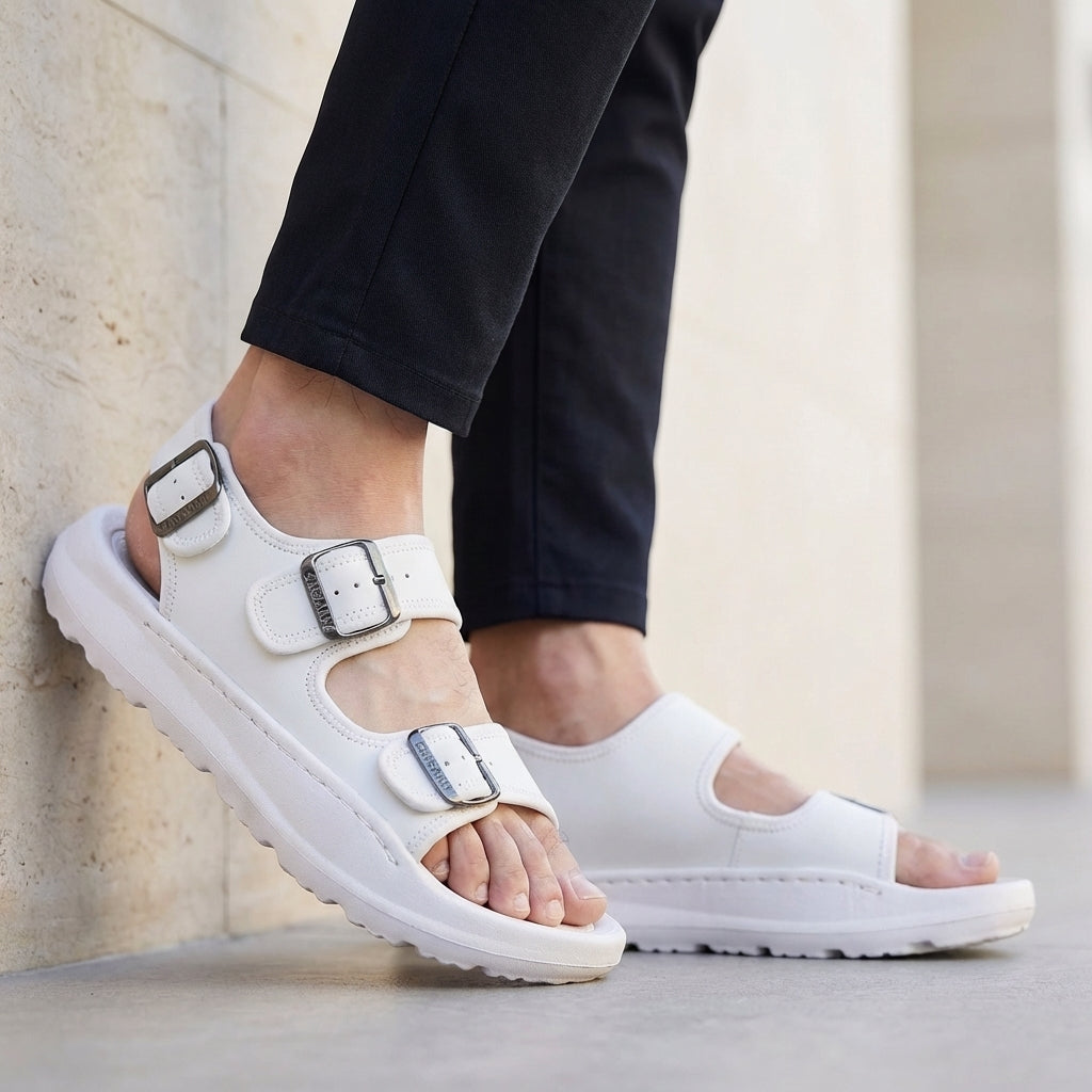 Dual Buckle Comfort Sandals with Cushioned Contoured Sole