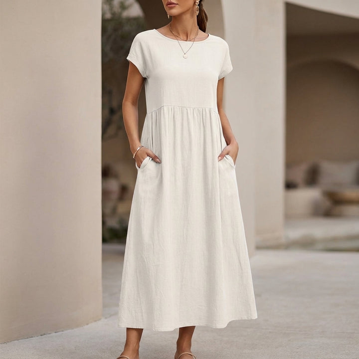 Relaxed-Fit Midi Dress with Gathered Waist and Pockets