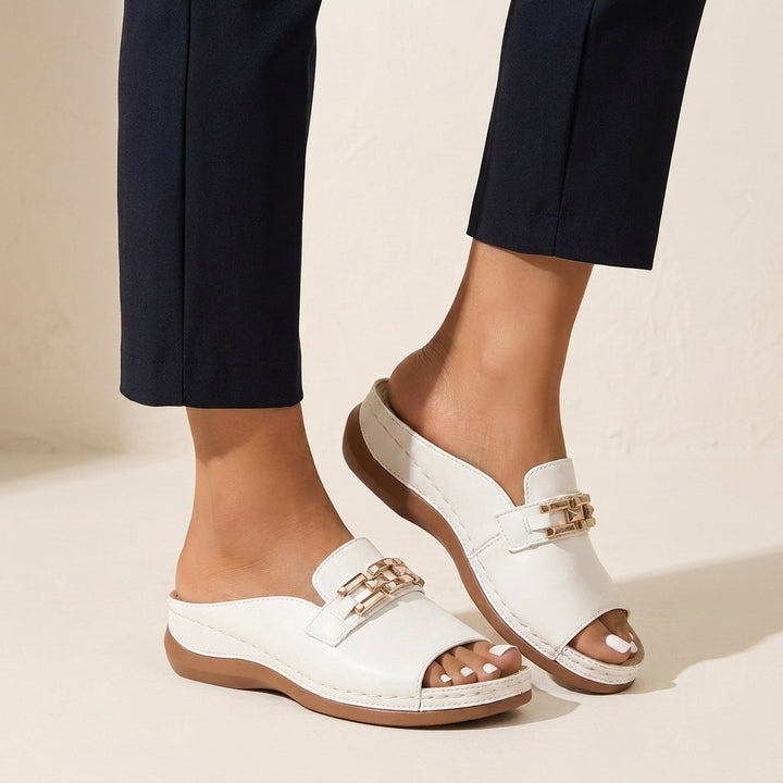 Orthopedic Slide Sandals with Chain-Link Accent