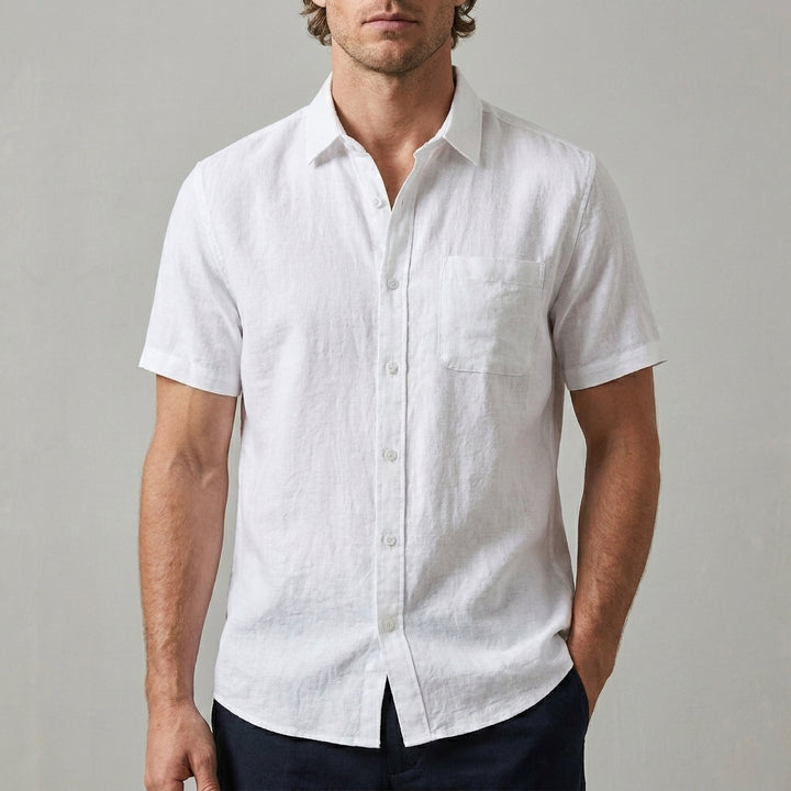 Classic Short Sleeve Button Front Shirt with Chest Pocket