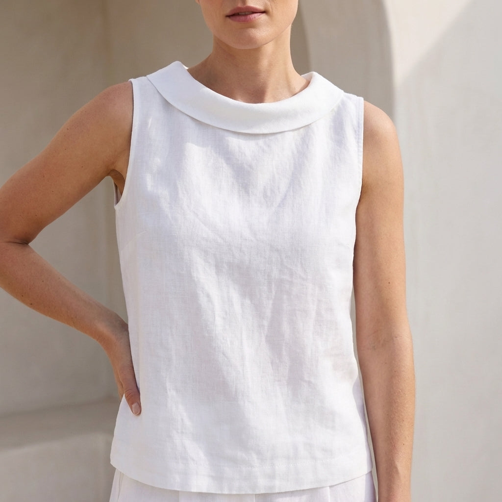 Sleeveless Top with Elegant Folded Collar Detail