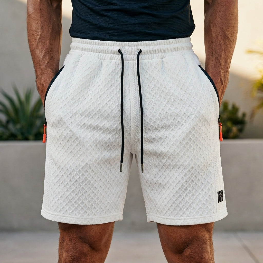 Textured Swim Shorts with Drawstring Waist and Zip Pocket Detail