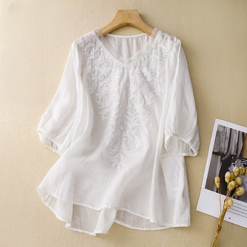 Relaxed Embroidered Tunic Blouse