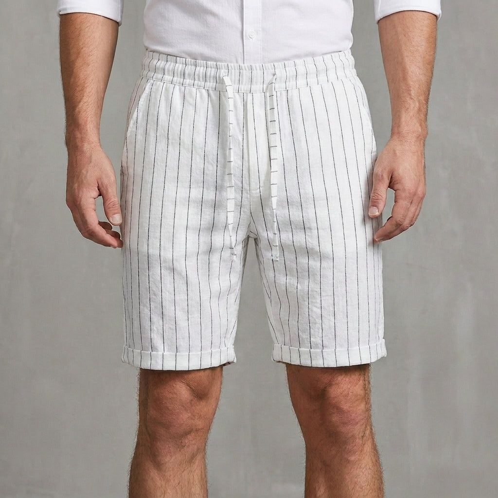 Relaxed Pinstripe Drawstring Shorts with Rolled Hem Detail