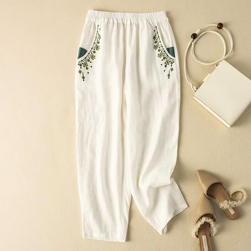 Relaxed Fit Straight-Leg Pants with Elastic Waist and Pocket Detail