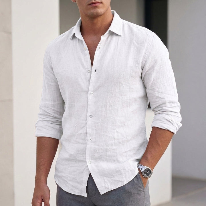 Relaxed Button Front Shirt with Open Collar Neckline