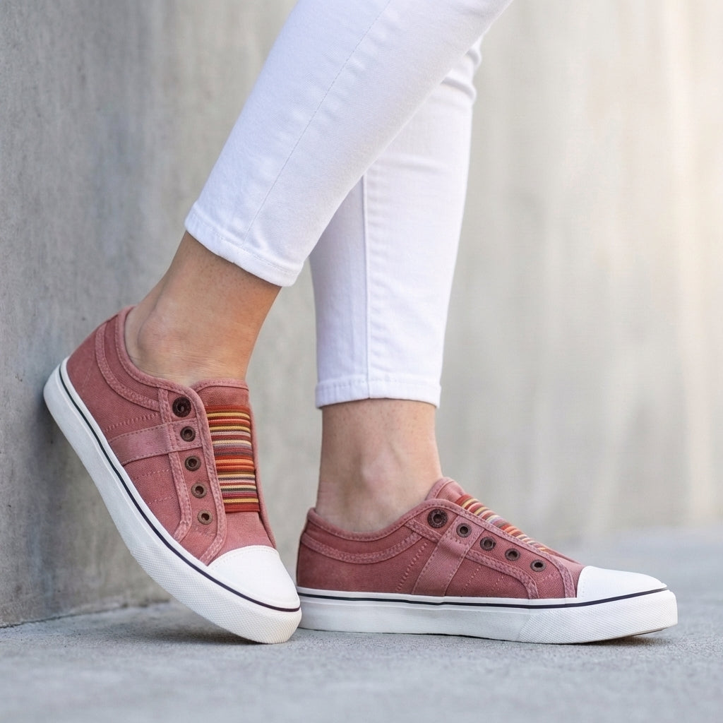Striped Slip-On Canvas Sneakers with Contrast Toe Cap Detail