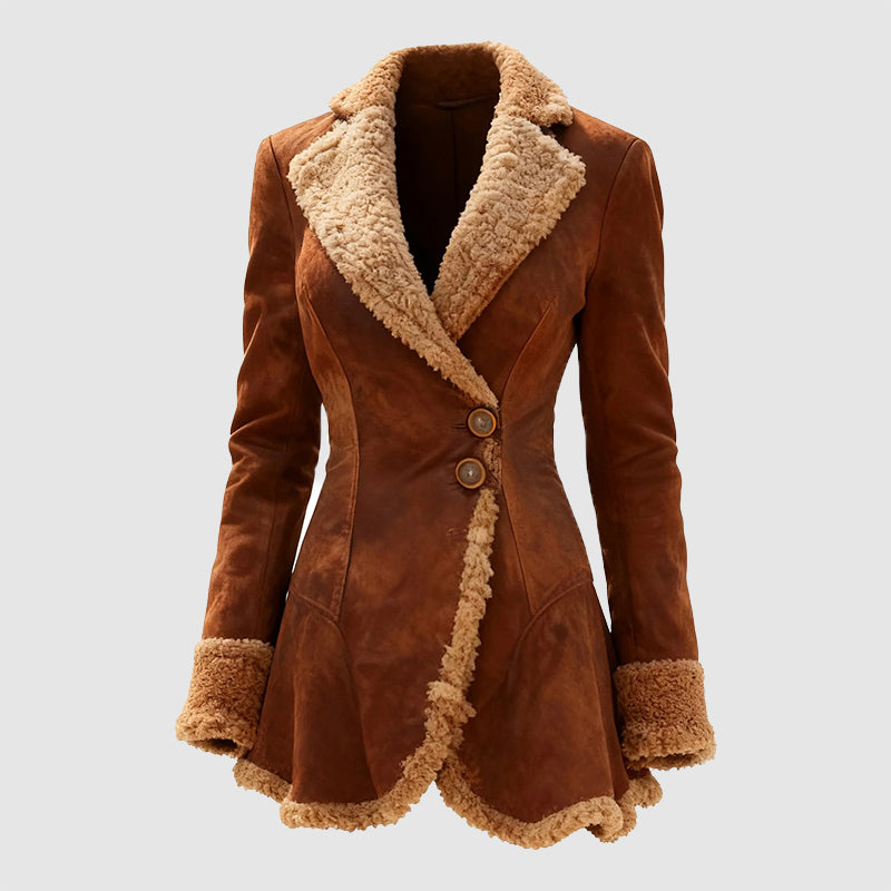 Amelia Tailored Shearling Coat | Collared Button Front Coat