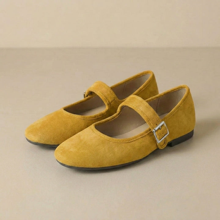 Classic Mary Jane Flats with Adjustable Buckle and Cutout Sides