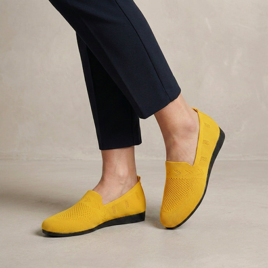 Breathable Slip On Flats with Textured Knit Design and Flexible Sole
