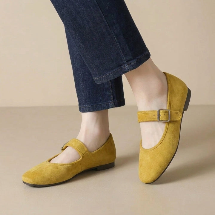 Classic Mary Jane Flats with Adjustable Buckle and Cutout Sides