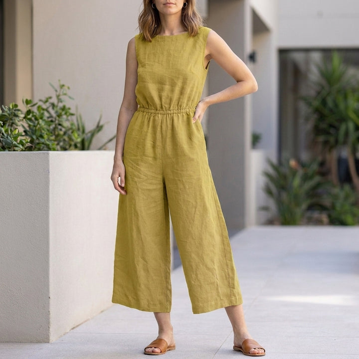 Sleeveless Wide-Leg Jumpsuit with Elastic Waist and Pockets