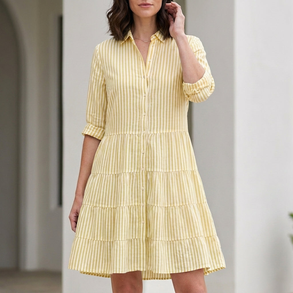 Striped Tiered Shirt Dress with Relaxed Resort Silhouette