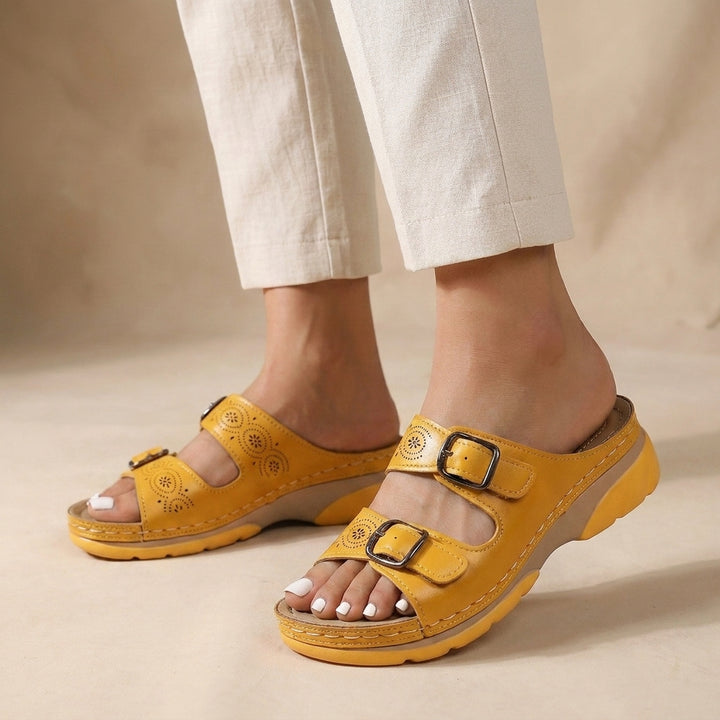 Orthopedic Slip-On Sandals with Adjustable Buckle Straps and Contoured Sole