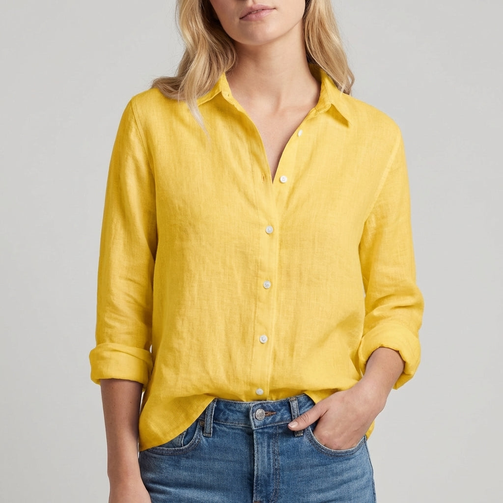 Relaxed Button-Up Blouse with Soft Collar and Rolled Sleeves