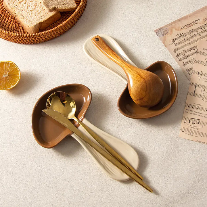 Ceramic Mushroom Spoon Rest With Glossy Finish
