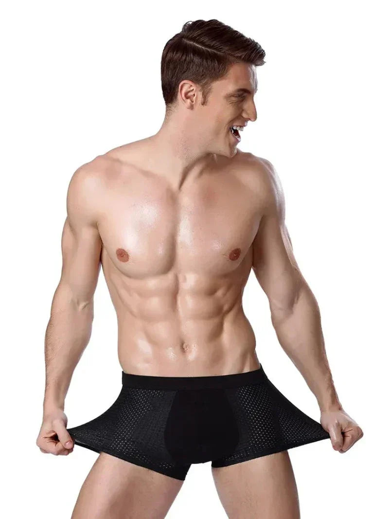 Joshua Fitted Thigh-Length Bamboo Boxer Briefs | Geometric Mesh Boxer Briefs