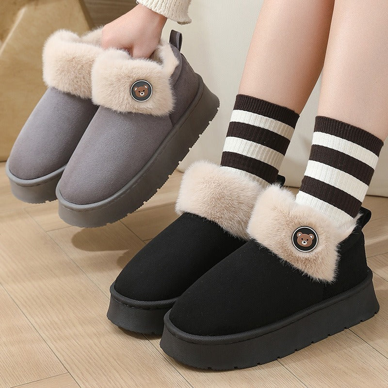 Ivy Slipper Boots | Fur Trim Button Detail Slipper Boots