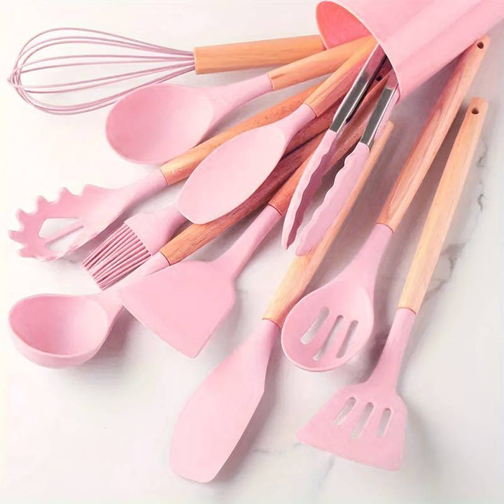Minimalist Silicone and Wood Utensil Set