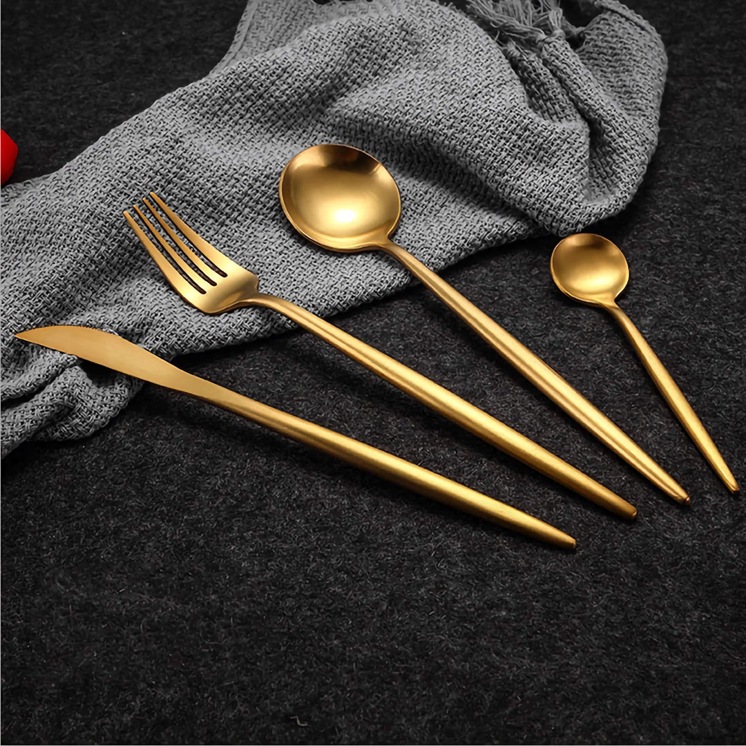 Minimalist Matte Gold Flatware Set