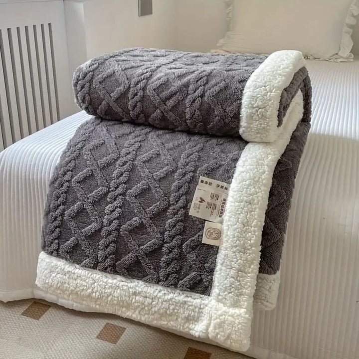 Cozy Faux Fur Throw Blanket With Cable Knit Design