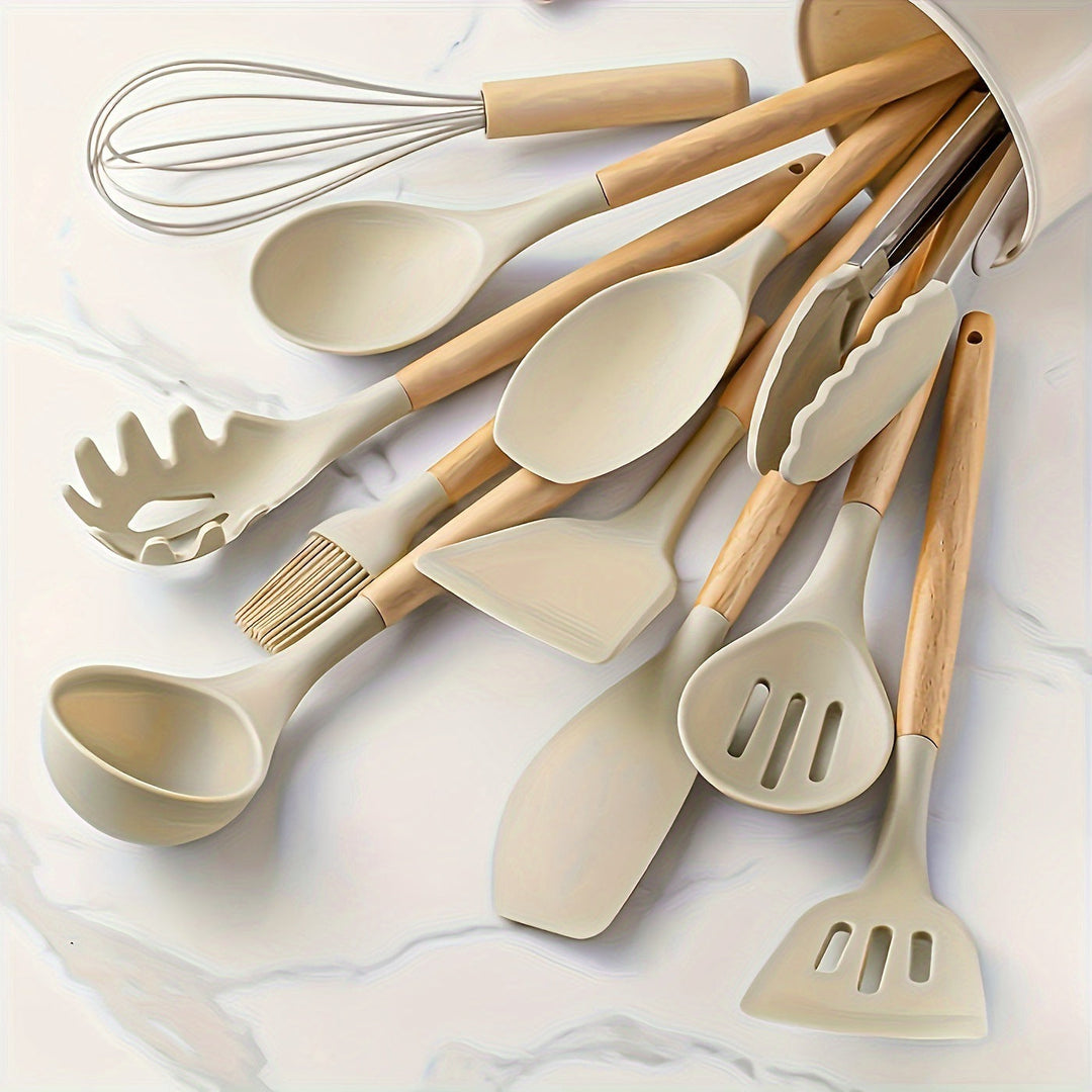Silicone and Wood Utensil 12 Piece Set