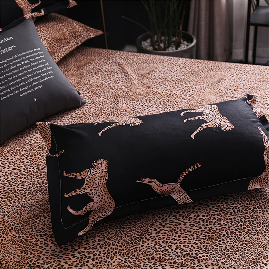 Contemporary Cotton Leopard Print Duvet Cover Set