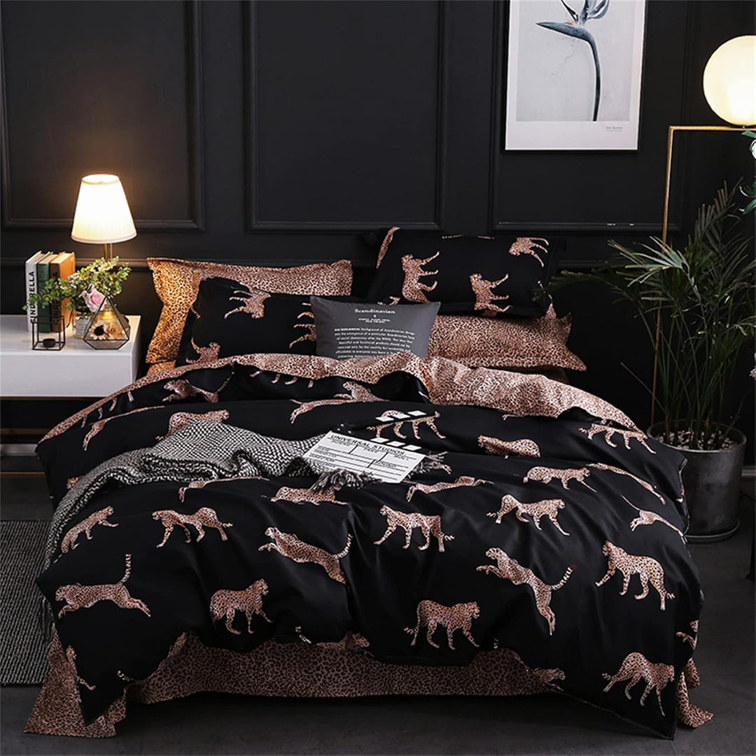 Contemporary Cotton Leopard Print Duvet Cover Set