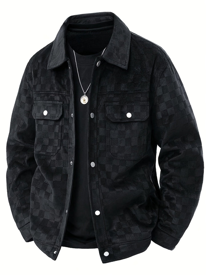 Leo Relaxed Fit Trucker Jacket | Checkered Button Front Trucker Jacket