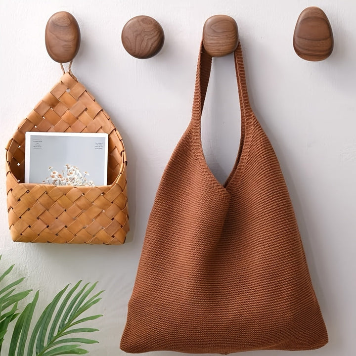 Minimalist Wooden Wall Hook Set With Pebble Shape