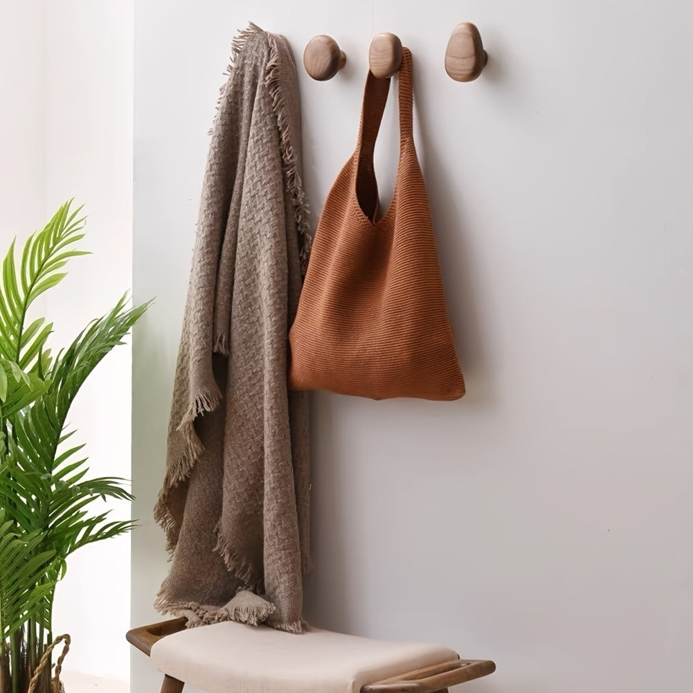 Minimalist Wooden Wall Hook Set With Pebble Shape