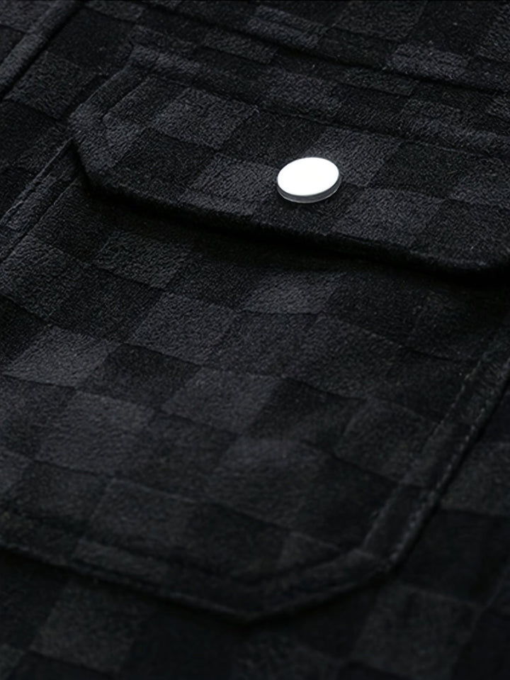 Leo Relaxed Fit Trucker Jacket | Checkered Button Front Trucker Jacket