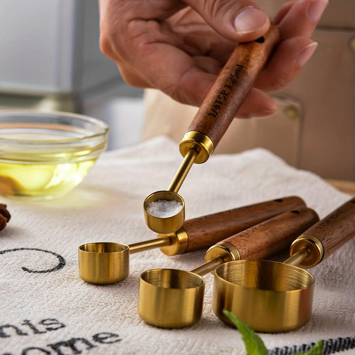 Rustic Wood and Brass Measuring Spoon Set