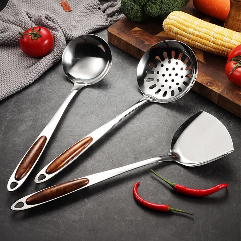 Contemporary Stainless Steel And Wood Utensil Set