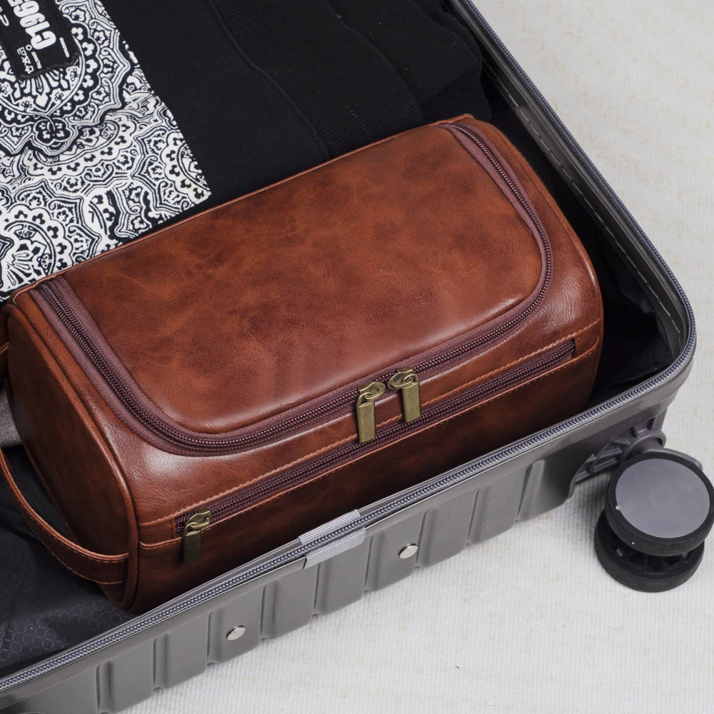 Classic Leather Toiletry Bag With Metal Hook