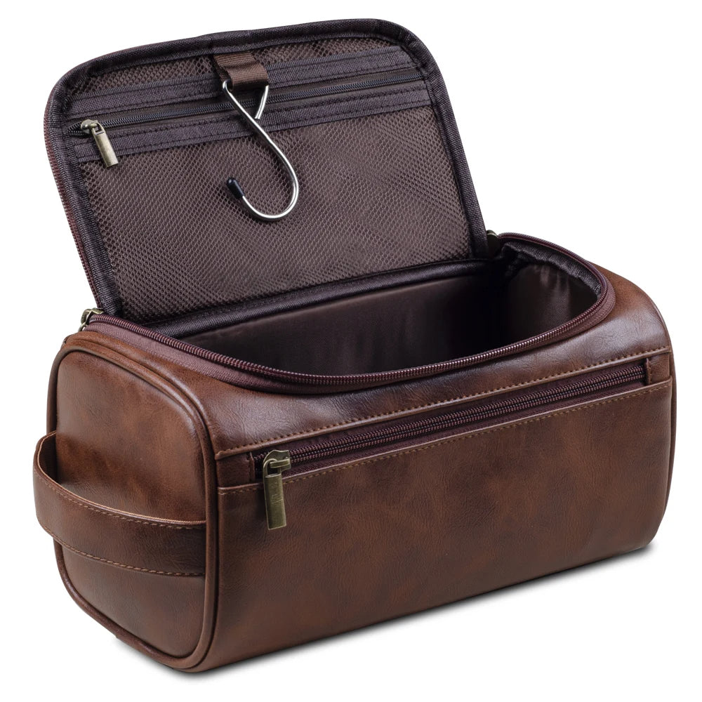 Classic Leather Toiletry Bag With Metal Hook