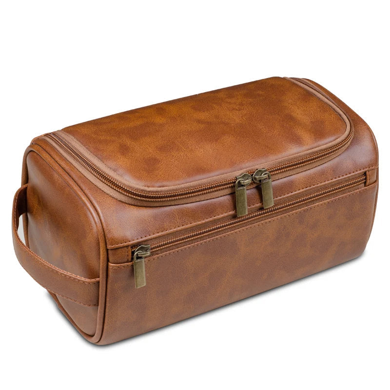 Classic Leather Toiletry Bag With Metal Hook