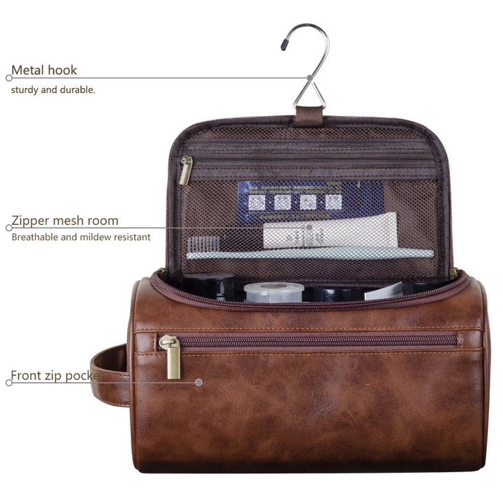 Classic Leather Toiletry Bag With Metal Hook